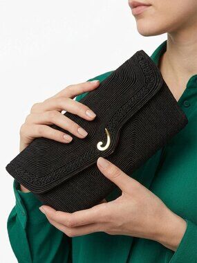Vintage Mid Century Corde Style Black Corded Rope Clutch Flap Evening Bag Purse